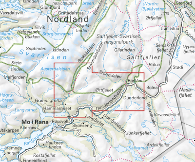 Høyfjellskart Røvassdalen & Dunderlandsdalen 1:25.000